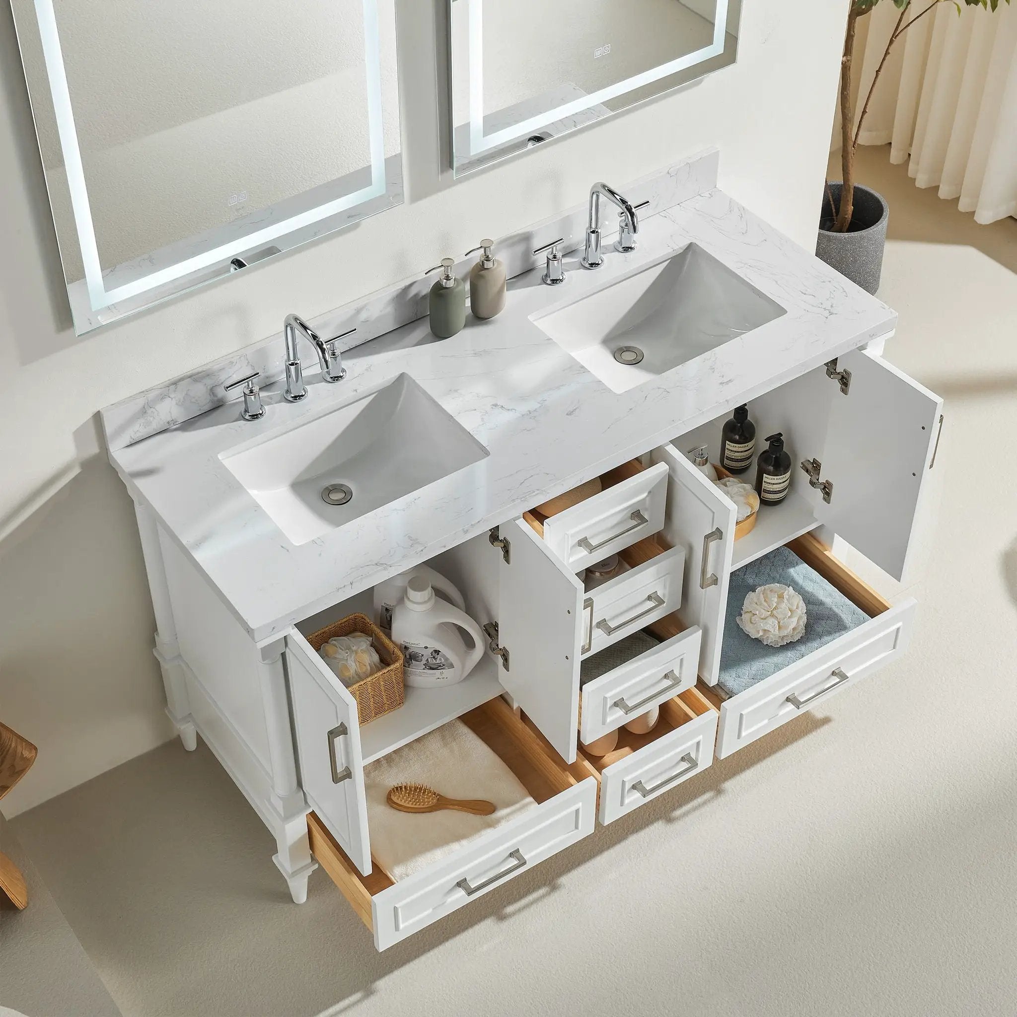Freestanding Double Bathroom Vanity With Extra Black Handles - White by HouseOfZazla