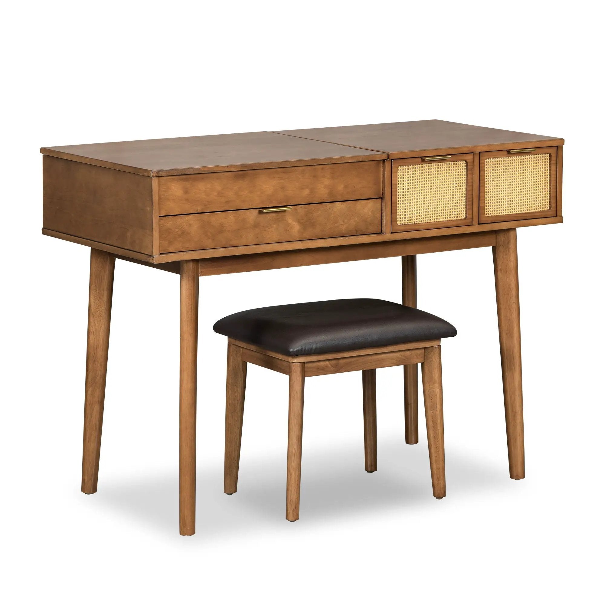 Classic Wood Makeup Vanity Set With Flip-Top Mirror And Stool, Dressing Table With Three Drawers And Storage Space by HouseOfZazla