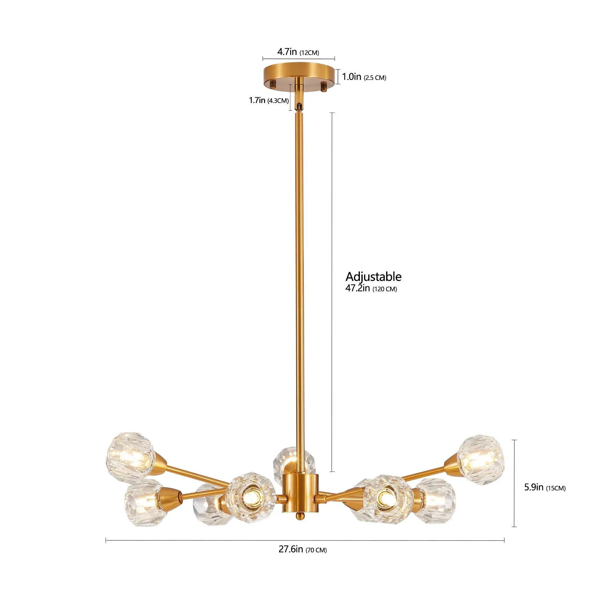 28" Modern Crystal Chandelier with 9 Lights in Golden Finish by HouseOfZazla