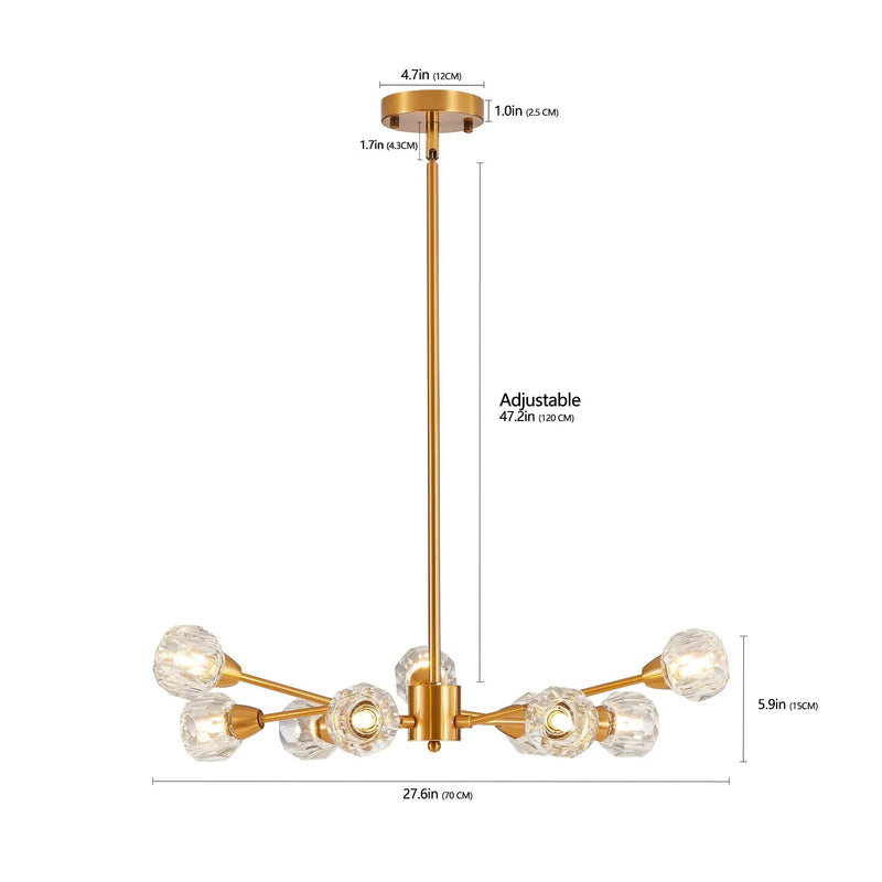 28" Modern Crystal Chandelier with 9 Lights in Golden Finish by HouseOfZazla
