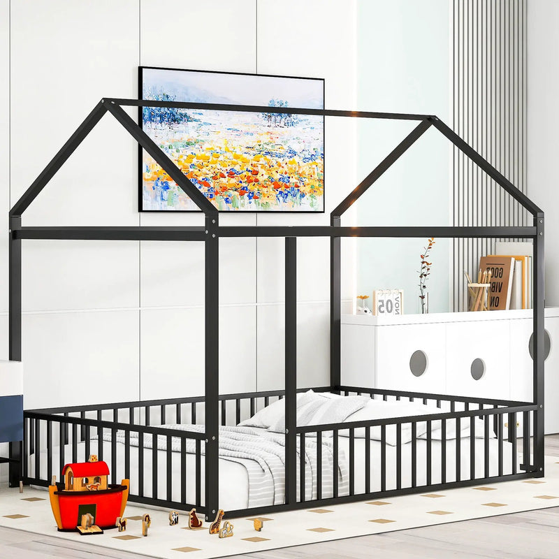 Metal Bed House Bed Frame With Fence by HouseOfZazla