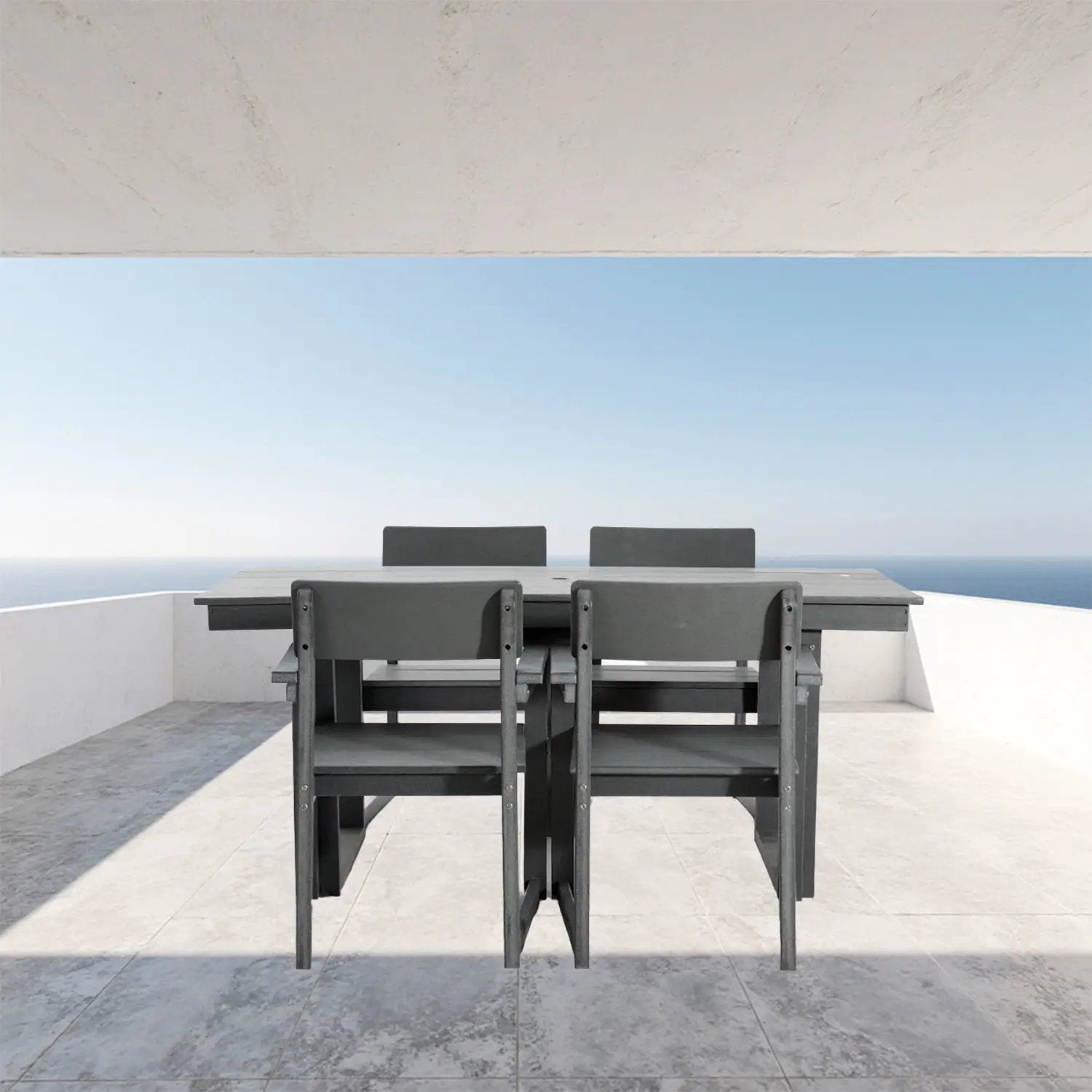 5 Piece Outdoor Dining Set, Table With Umbrella Hole And 4 Armrest Chairs by HouseOfZazla