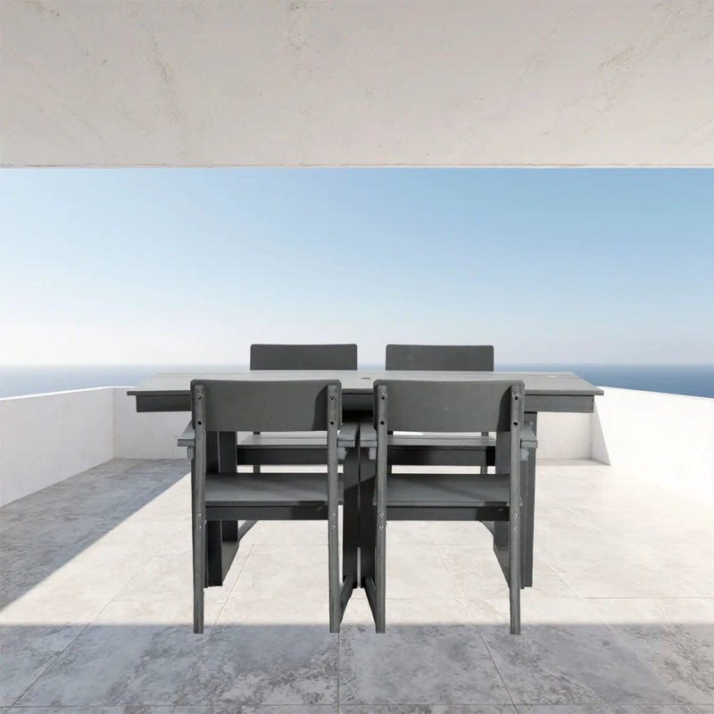 5 Piece Outdoor Dining Set, Table With Umbrella Hole And 4 Armrest Chairs by HouseOfZazla