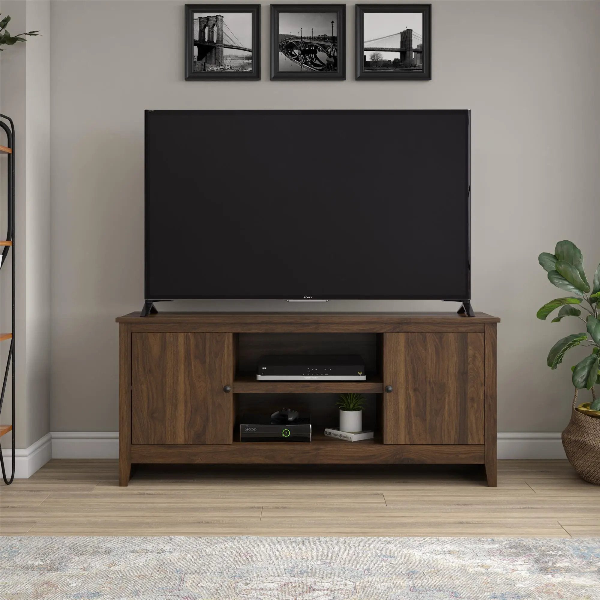 TV Stand For TVs Up To 65" With Open Shelves And Storage Cabinets - Walnut by Unique Piece Furniture