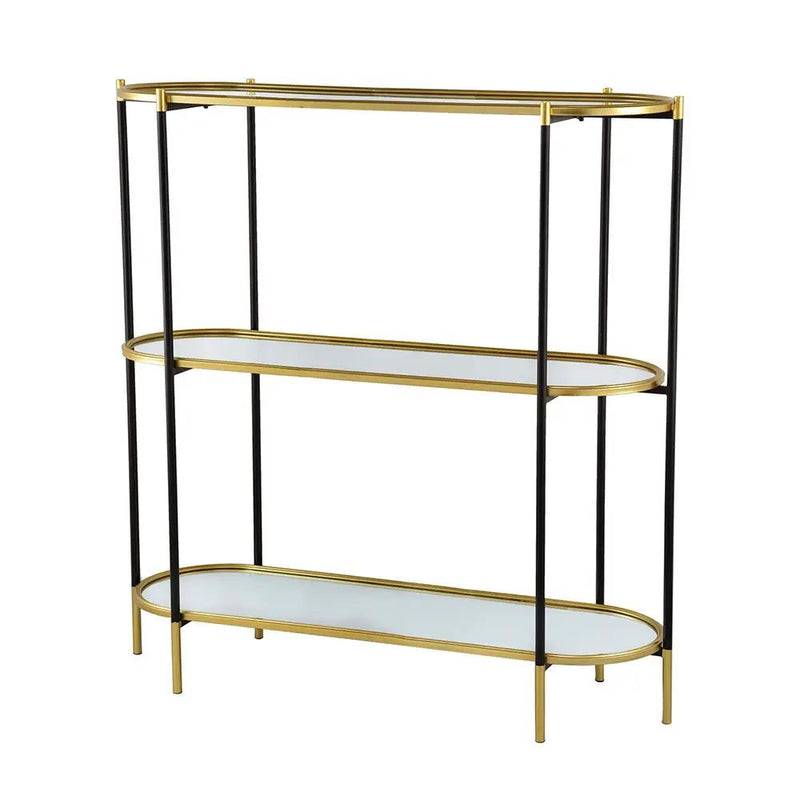 3 Tier Metal Console Table, Mirrored Shelf - Golden Black by Unique Piece Furniture