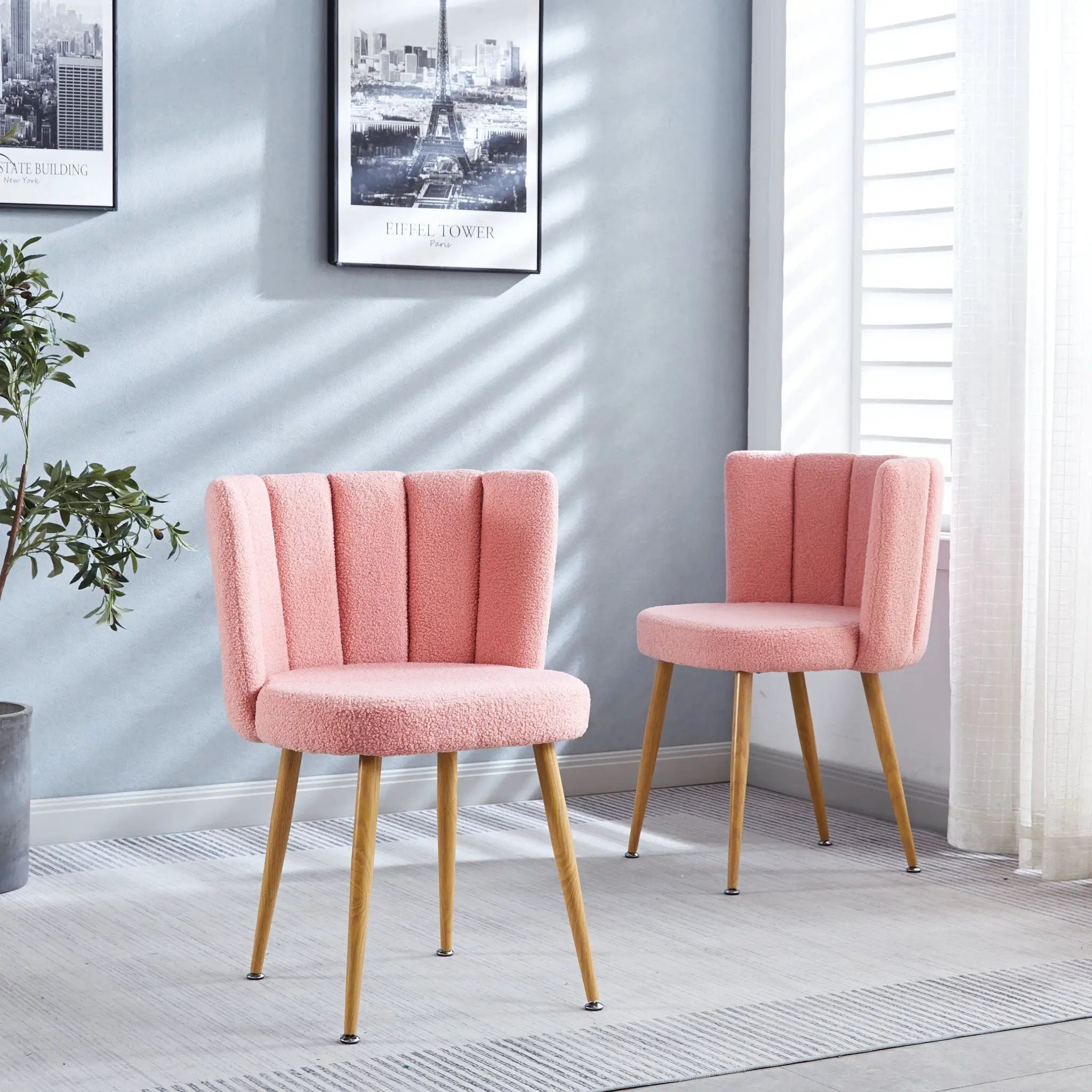 Modern Dining Chair (Set of 2) With Iron Tube Wood Color Legs, Shorthair Cushions And Comfortable Backrest, Suitable For Dining Room, Living Room, Cafe, Simple Structure by Unique Piece Furniture