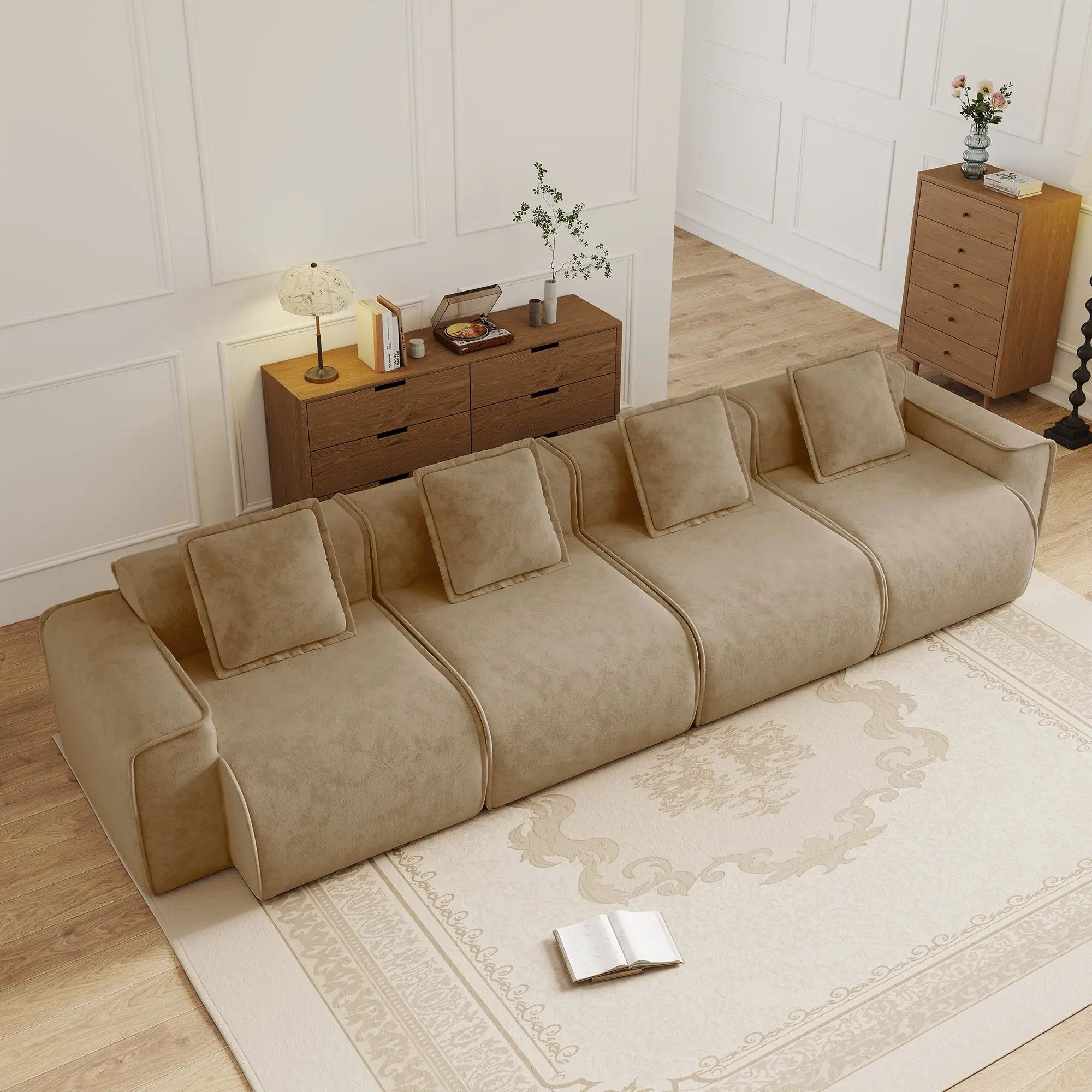 Streamlined Design Deep Seat Modular 4 Seat Boneless Sofa by HouseOfZazla