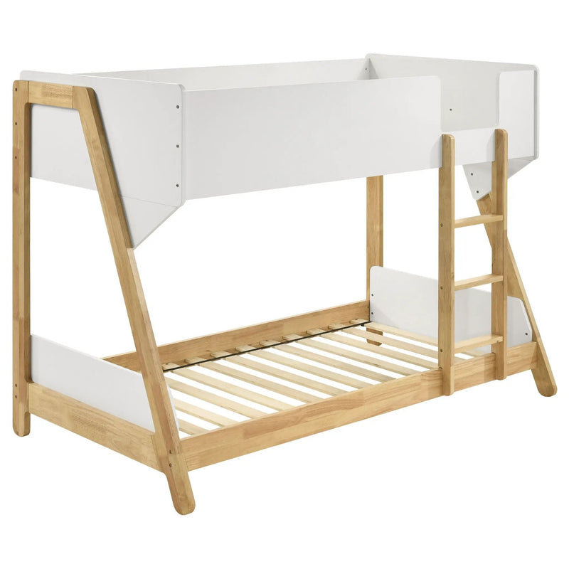 Fjord - Twin Over Twin Bunk Bed, Fits Standard Mattresses - White / Natural by HouseOfZazla