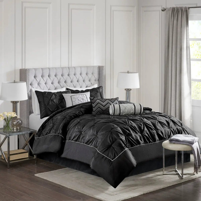 7 Piece Tufted Comforter Set Black California King by HouseOfZazla