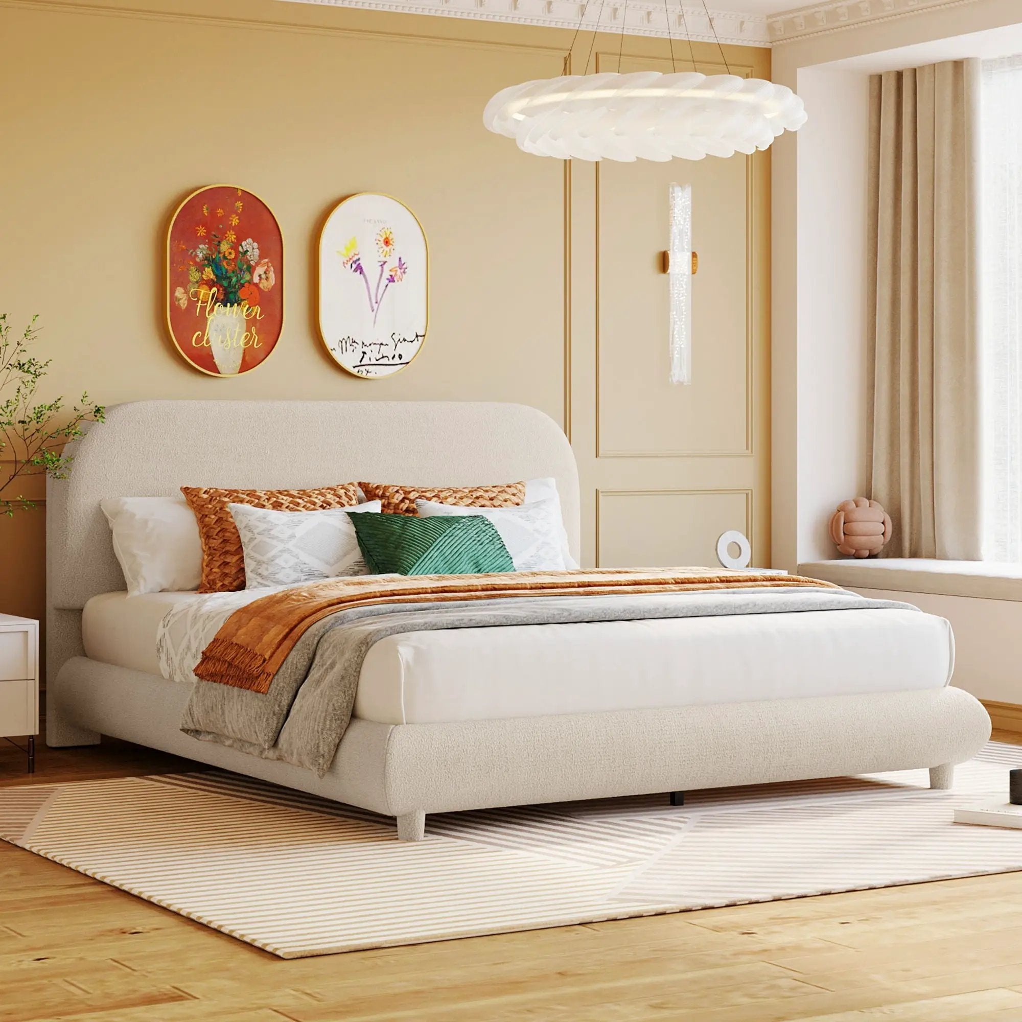 Upholstered Platform Bed With Thick Solid Frame And Stylish Curve-Shaped Design by HouseOfZazla