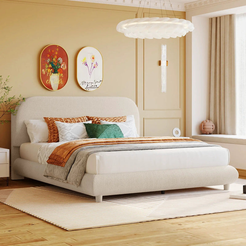 Upholstered Platform Bed With Thick Solid Frame And Stylish Curve-Shaped Design by HouseOfZazla
