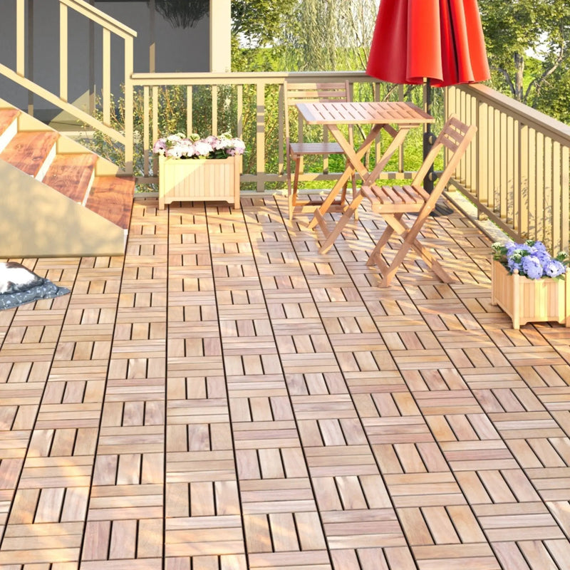 Interlocking Deck Tiles Checker Pattern, Square Acacia Hardwood Outdoor Flooring For Patio, Bancony, Pool Side by HouseOfZazla