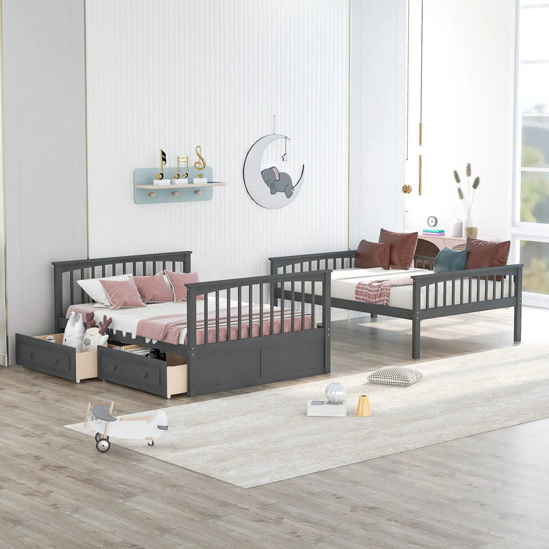 Bunk Bed With Drawers, Convertible Design by HouseOfZazla