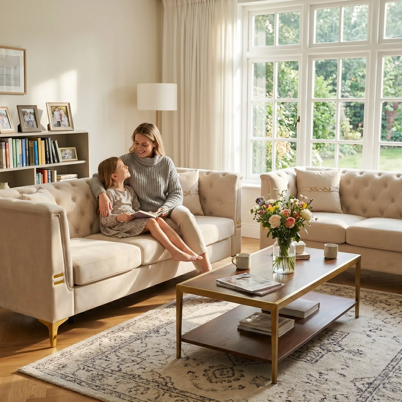 FX-P83-2PC Modern Velvet Upholstered Sofa Set of 2 by HouseOfZazla