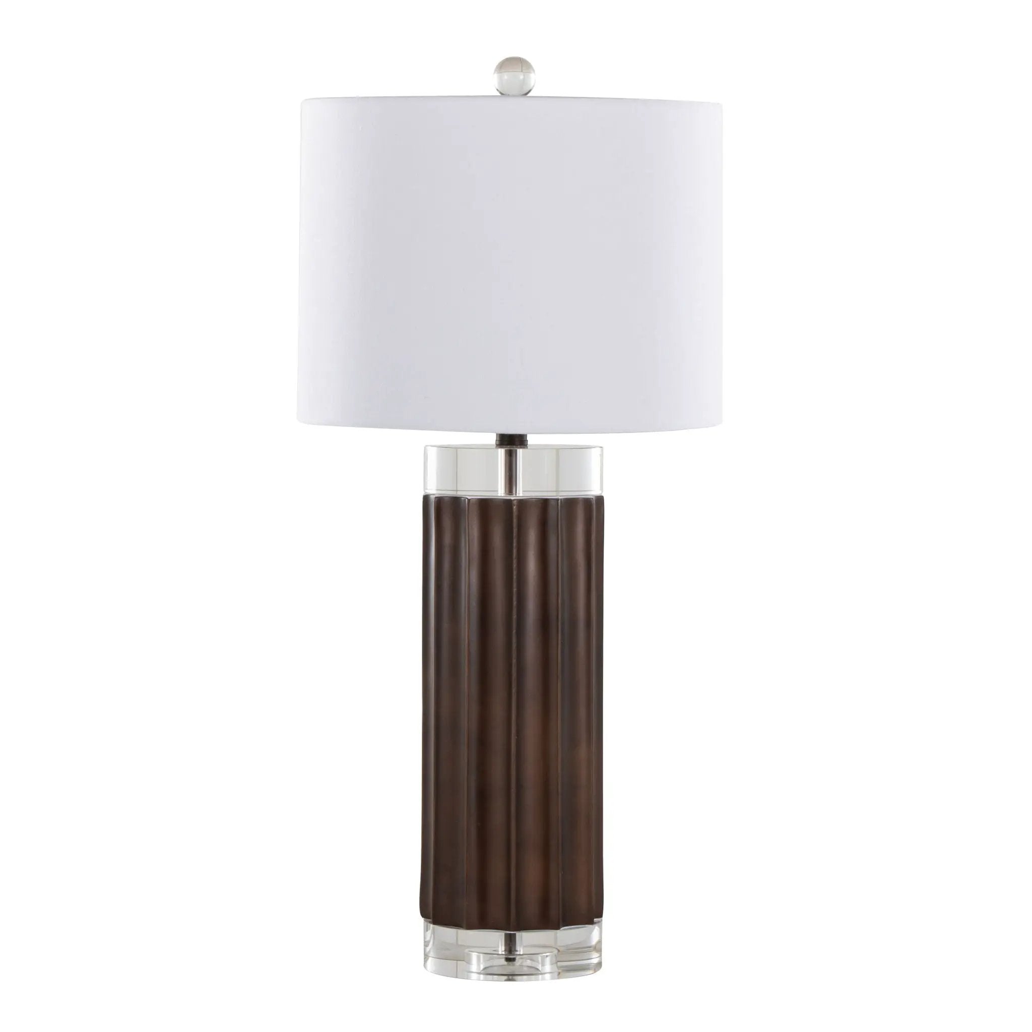 Cylinder - Fluted Contemporary Table Lamp (Set of 2) - Brown / Clear / White by HouseOfZazla