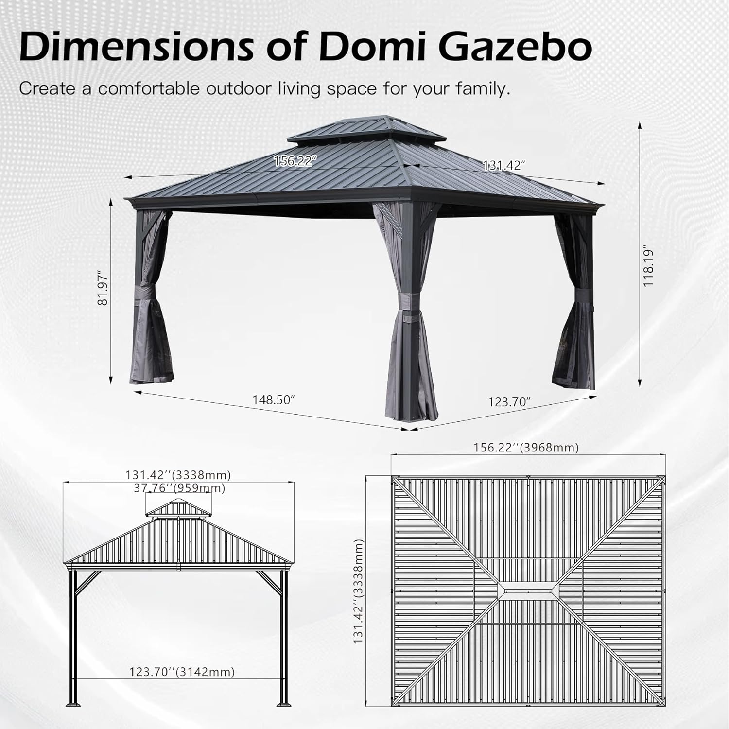 11x13FT Outdoor Gazebo with Galvanized Steel Double Roof by HouseOfZazla