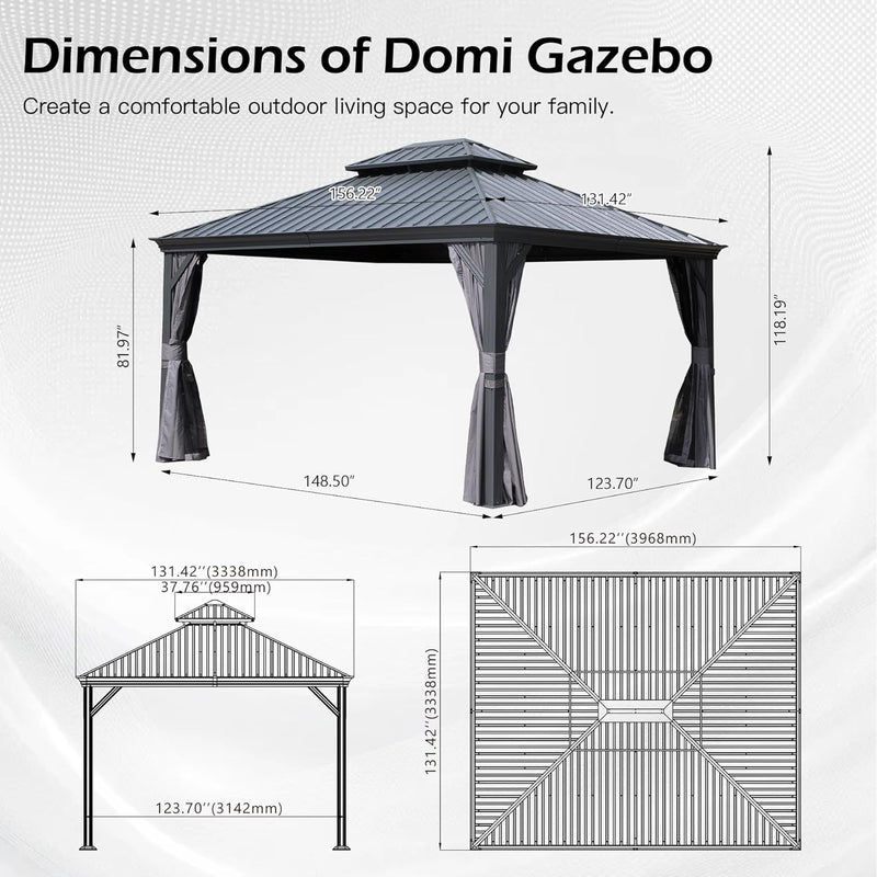 11x13FT Outdoor Gazebo with Galvanized Steel Double Roof by HouseOfZazla