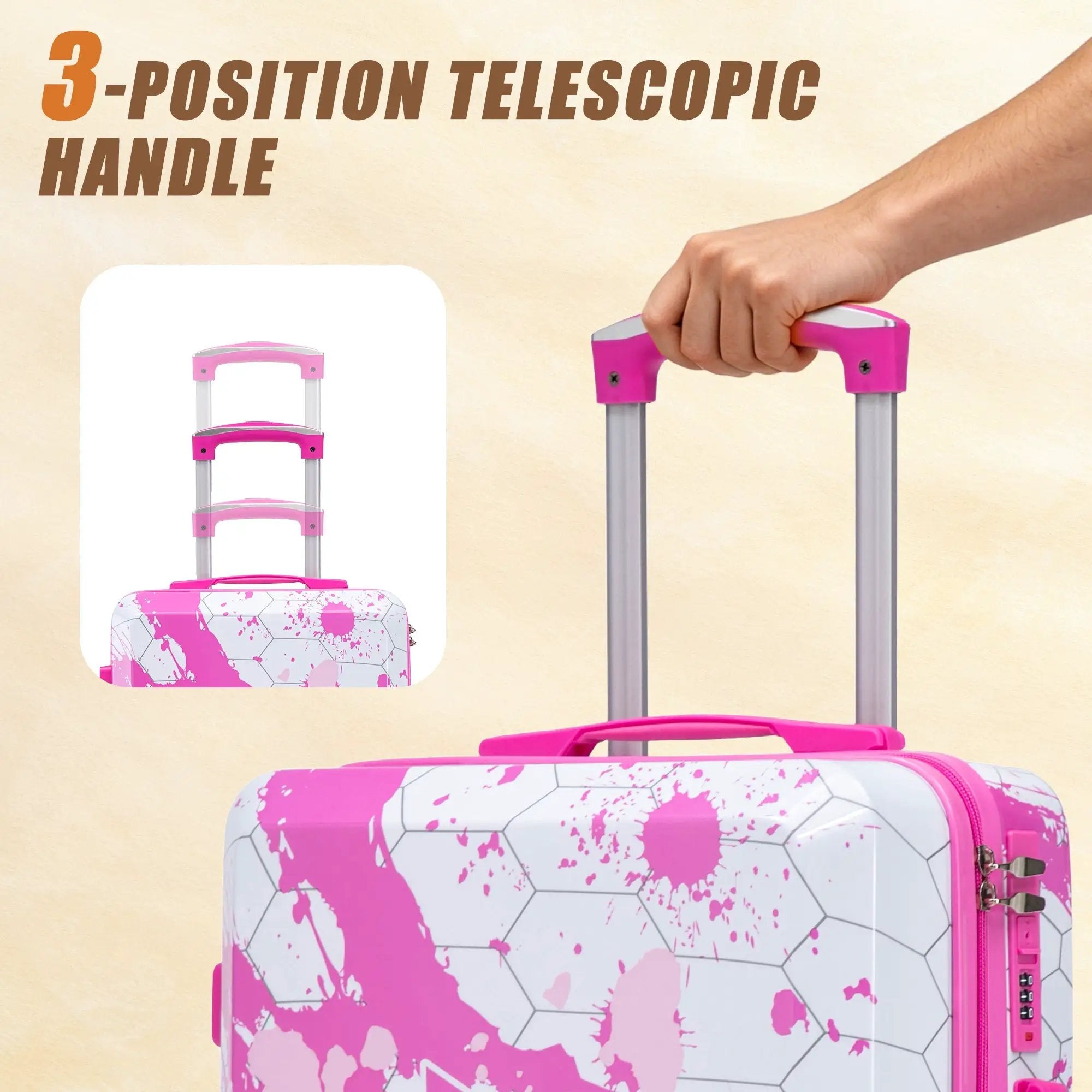 3-Piece Spinner Wheel Luggage Set (20"/24"/28") in Pink by HouseOfZazla