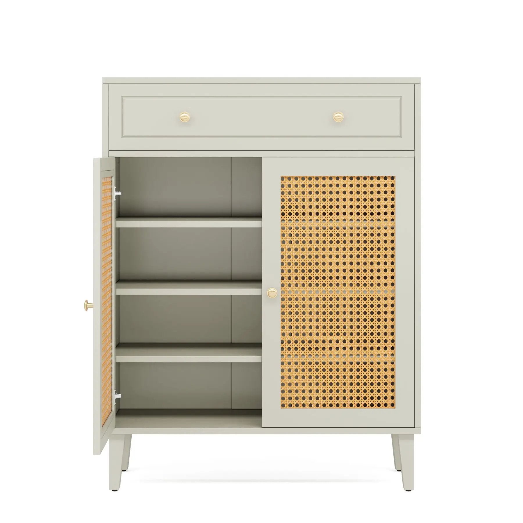 Shoe Cabinet With Rattan Doors And Drawer, 4 Tier Storage Organizer - Mint Green by HouseOfZazla