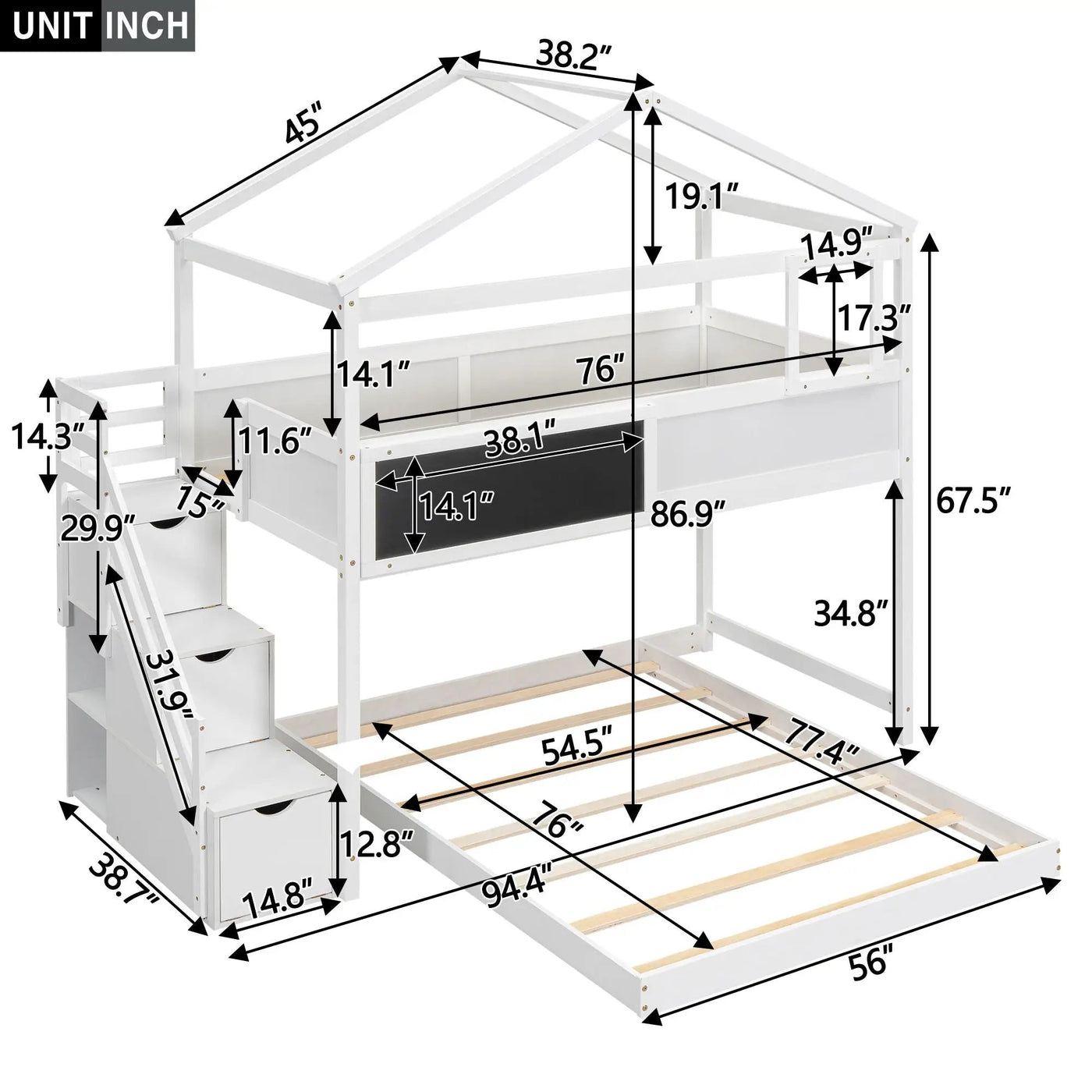 House Style Bunk Bed With Storage Staircase And board by HouseOfZazla