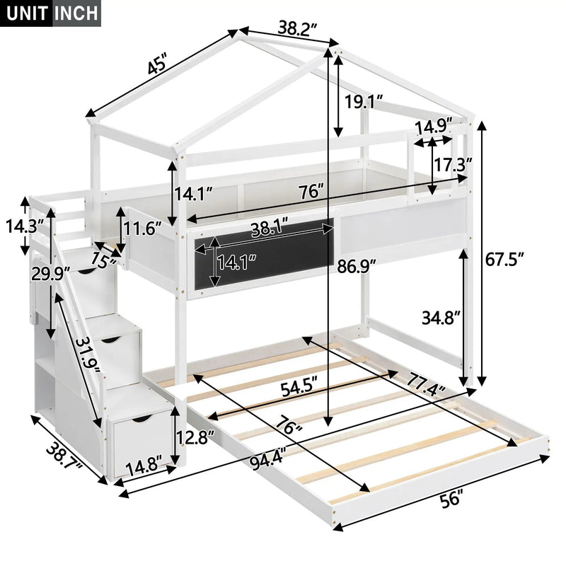House Style Bunk Bed With Storage Staircase And board by HouseOfZazla