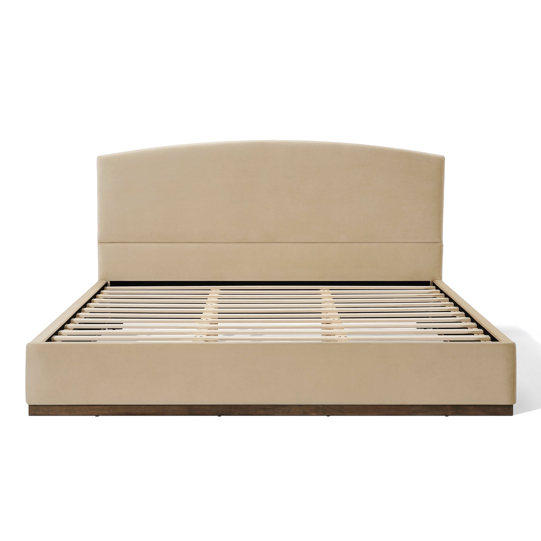 King Size Upholstered Bed Frame With Velvet Fabric Thick Headboard, Solid Wood Base, Camel by HouseOfZazla