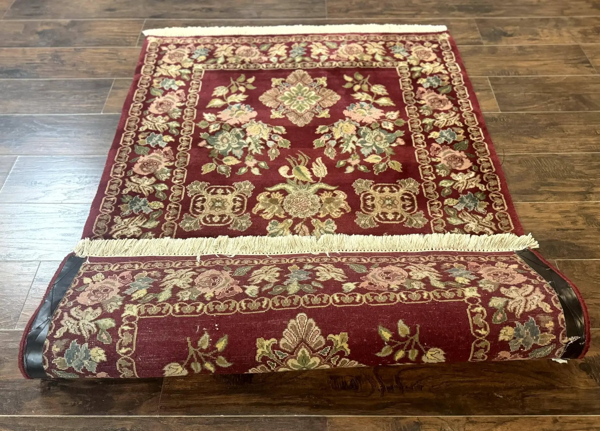 Indo Persian Kerman Rug 4x6, Burgundy, Floral by Jewel Rugs