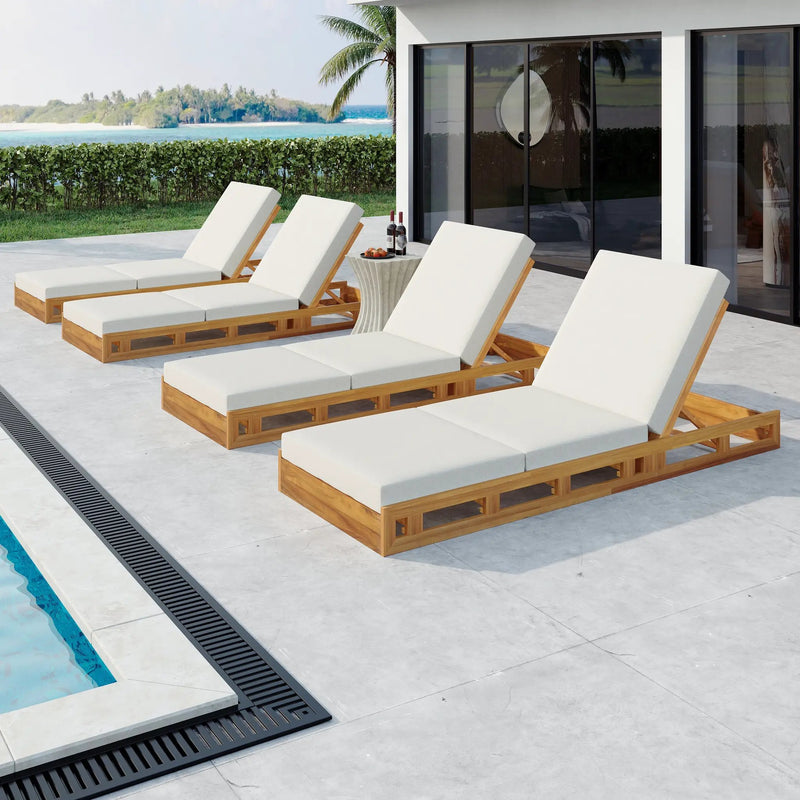 Lounge Chaise Set, Acacia Solid Wood with Lounge Cushion (Cream & Triple Fold) - Matching Dark by HouseOfZazla