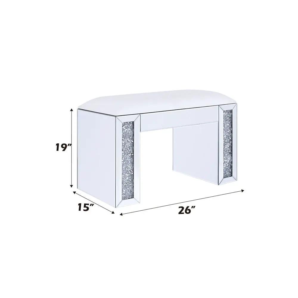 Noralie - Vanity Stool - Synthetic Leather , Mirrored & Faux Diamonds by Unique Piece Furniture