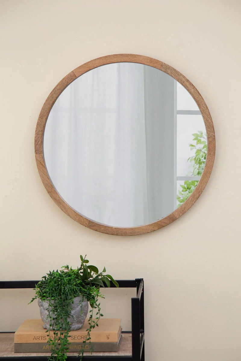 Circle Wall Mirror With Wooden Frame, Wall Mirror For Living Room by Unique Piece Furniture