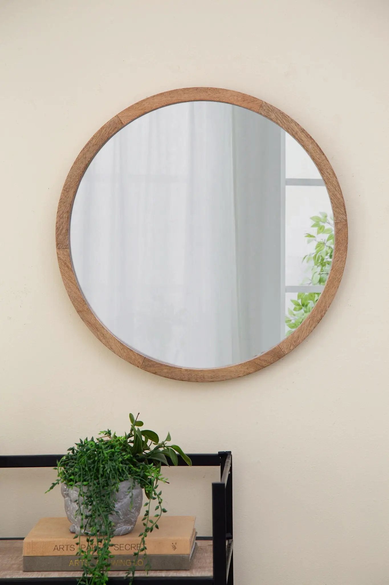 Circle Wall Mirror With Wooden Frame, Wall Mirror For Living Room by Unique Piece Furniture