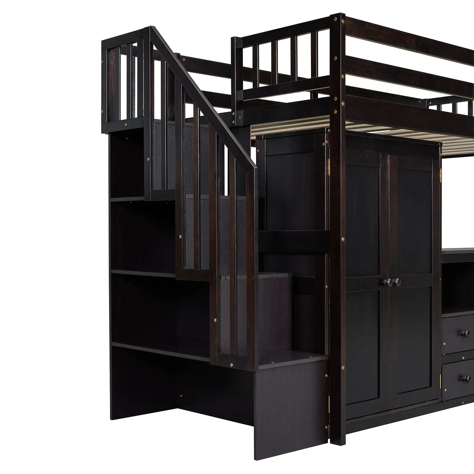 Loft Bed With Stairs, Bookshelf, Drawers, Desk & Wardrobe, Space Saving Multifunctional Furniture by HouseOfZazla