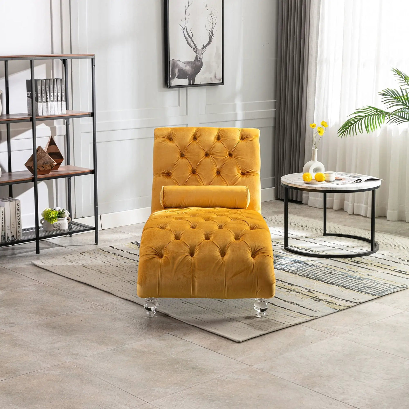 Chaise Lounge Indoor, Button Tufted Upholstered Chaise Lounge Chair With Pillow by HouseOfZazla