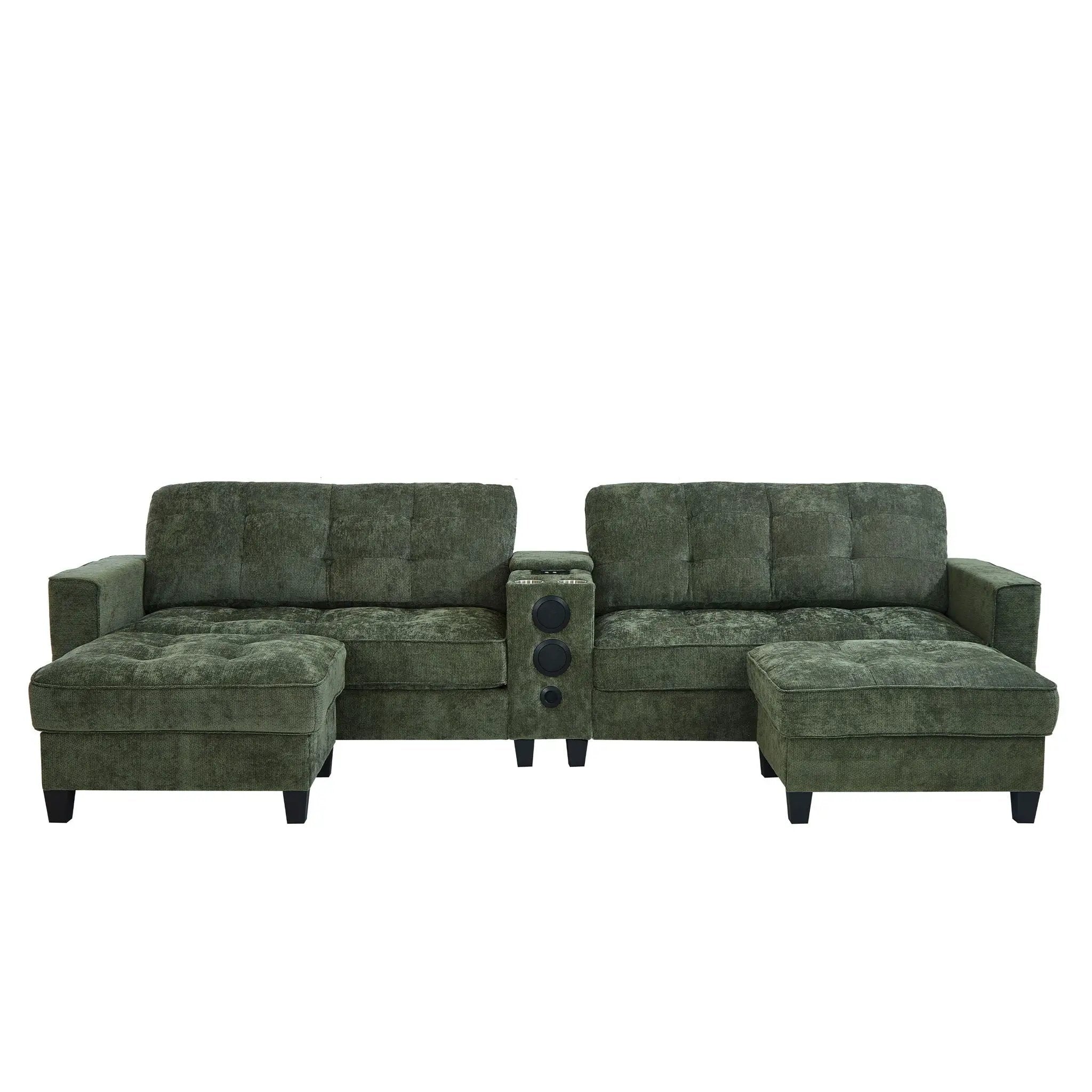 Modern Sectional Sofa U-Shaped With Movable Ottomans, tooth Speakers, LED Lights And Modular Storage by Unique Piece Furniture