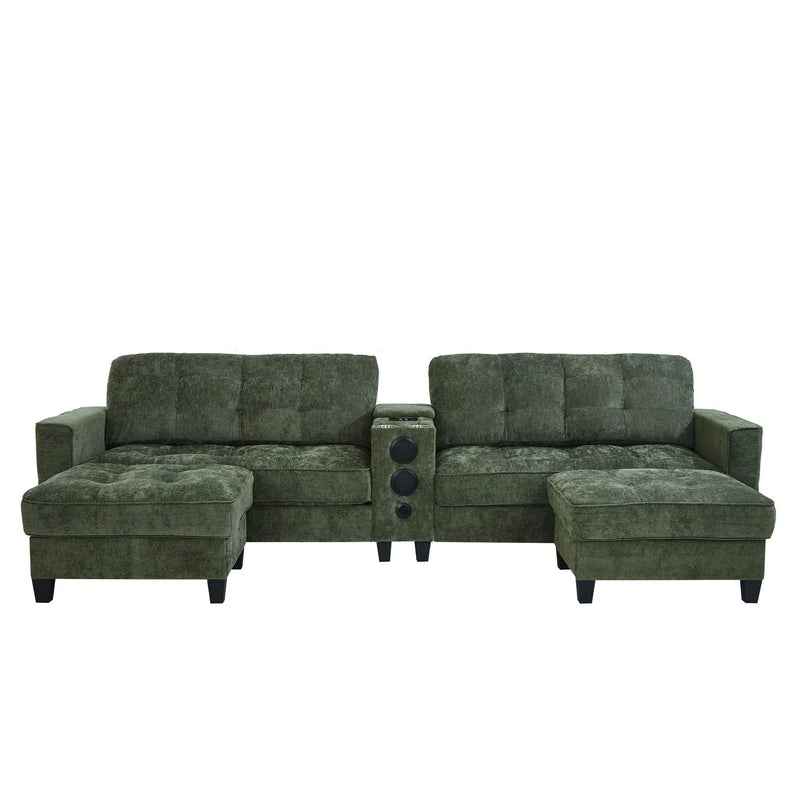 Modern Sectional Sofa U-Shaped With Movable Ottomans, tooth Speakers, LED Lights And Modular Storage by Unique Piece Furniture