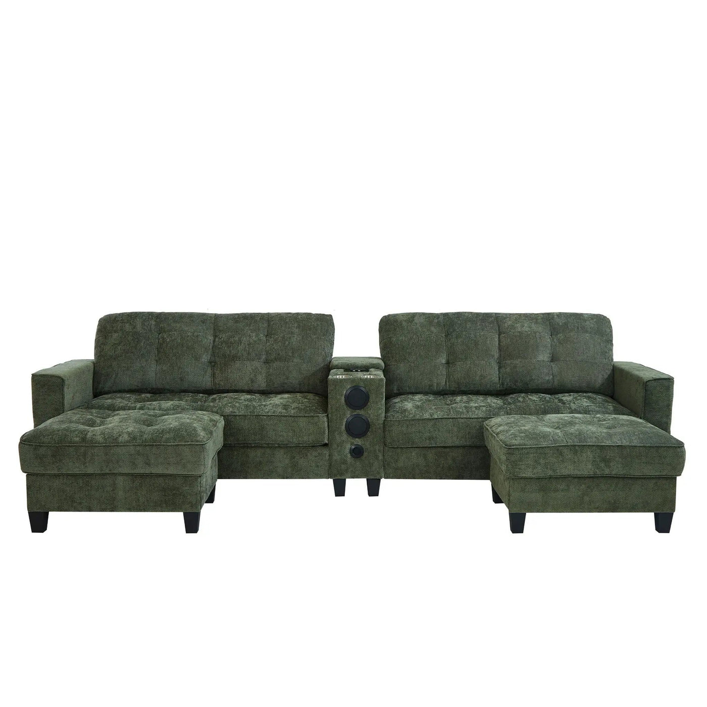 Modern Sectional Sofa U-Shaped With Movable Ottomans, Bluetooth Speakers, LED Lights And Modular Storage by HouseOfZazla