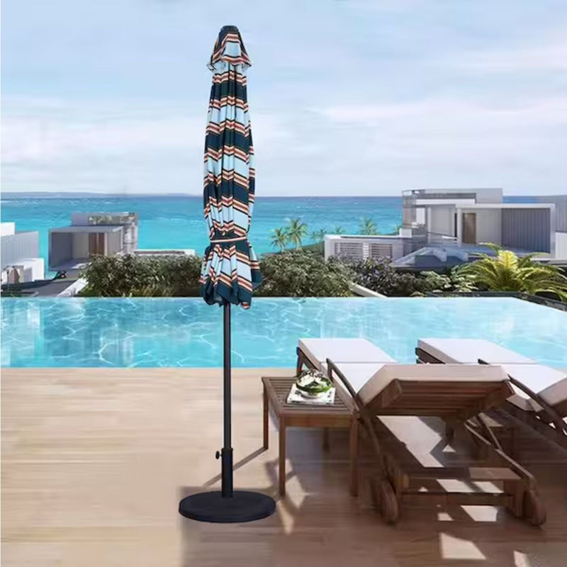Patio Umbrella With Crank Lift & Push Button Tilt Frame, 200G / Sqm Solution Dyed Canopy - Blue Multi / Brown by HouseOfZazla