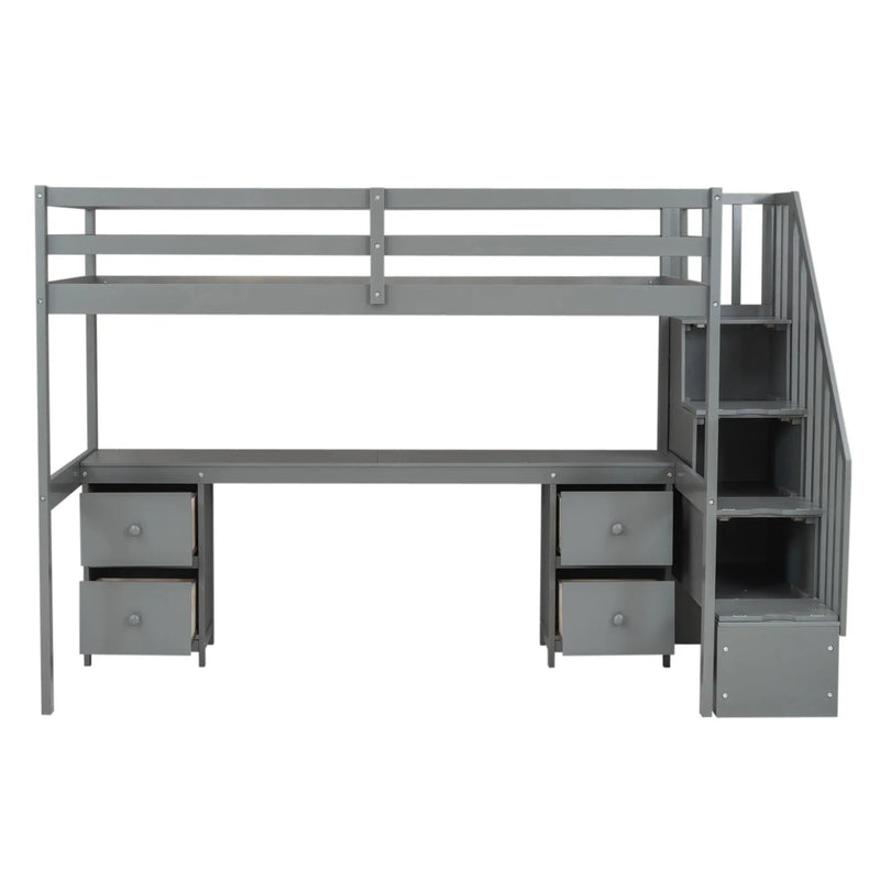 Loft Bed Frame With Built In Desk And Double Storage Drawers by Unique Piece Furniture