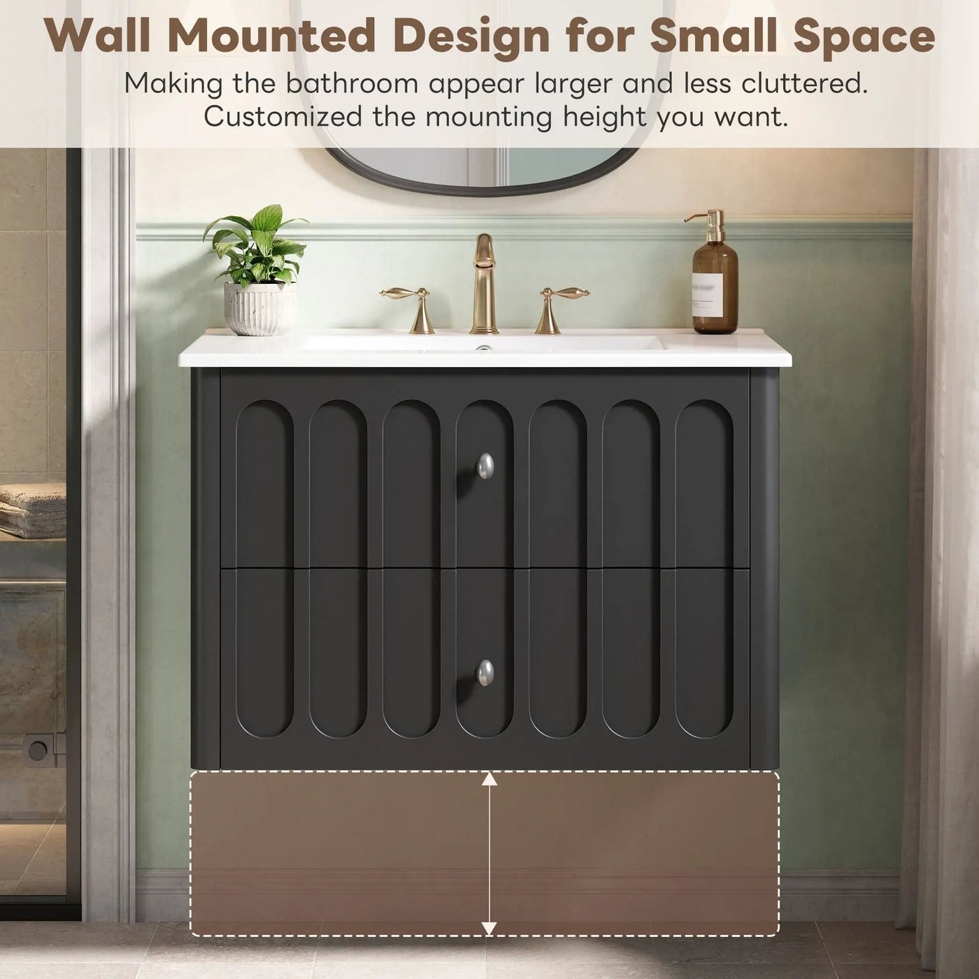 Floating Bathroom Vanity With Oval Knobs & Round Edge, Soft Close Drawer Slides by HouseOfZazla