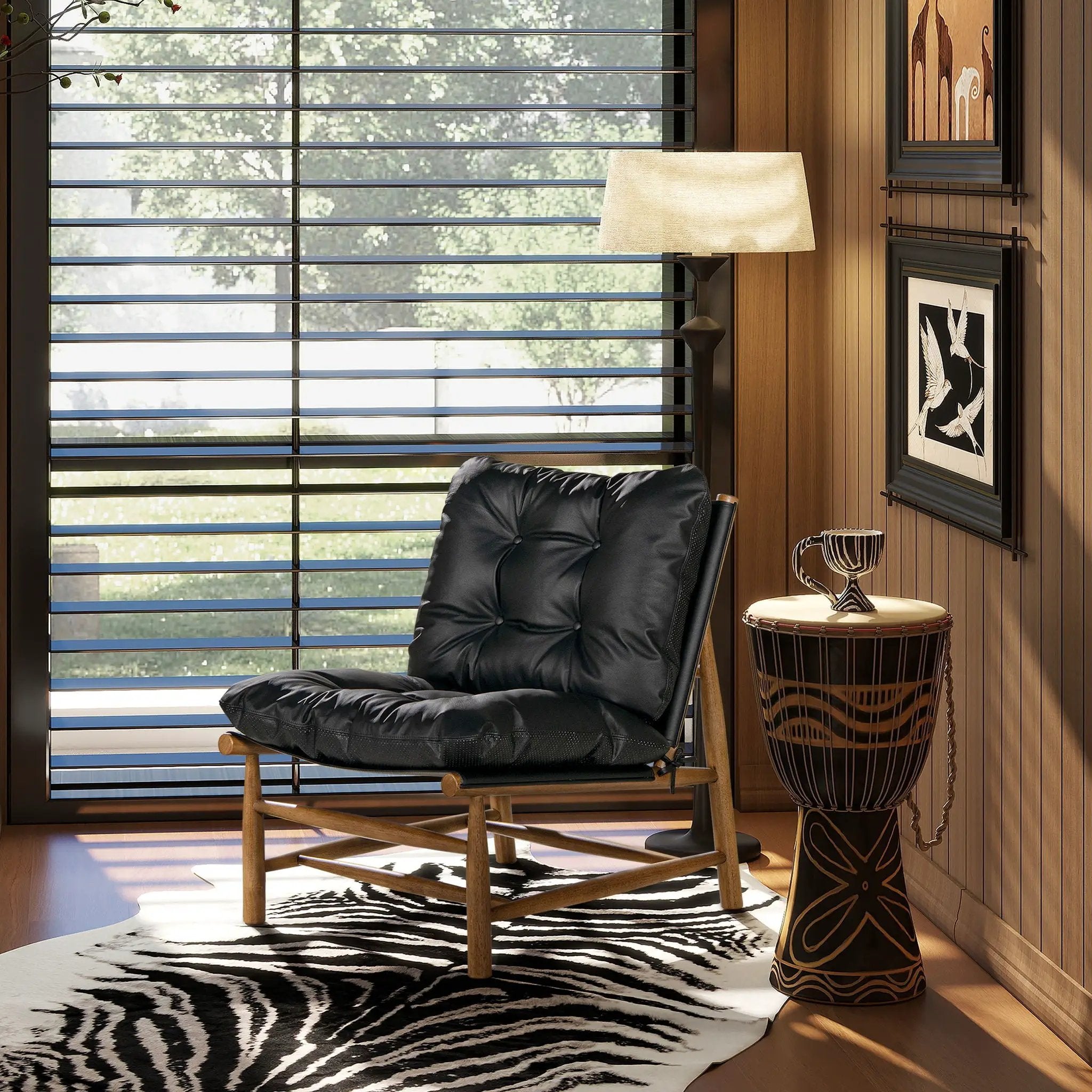 Oxford Leather Mid-Century Modern Accent Chair - Noir Black by Unique Piece Furniture