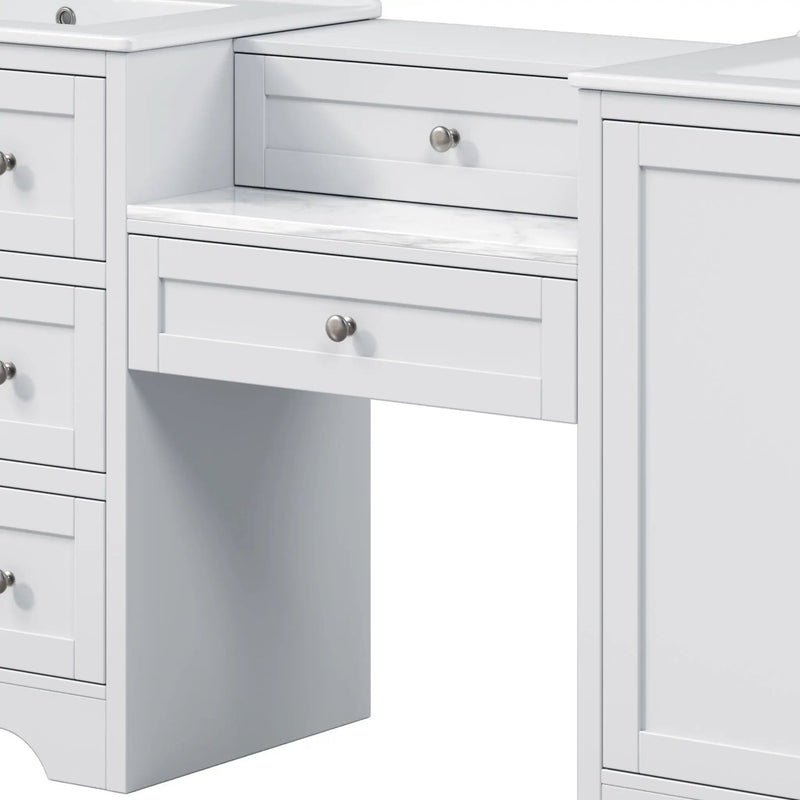 Double Sink Bathroom Vanity With Countertop, 2 Ceramic Sinks, 6 Drawers by HouseOfZazla