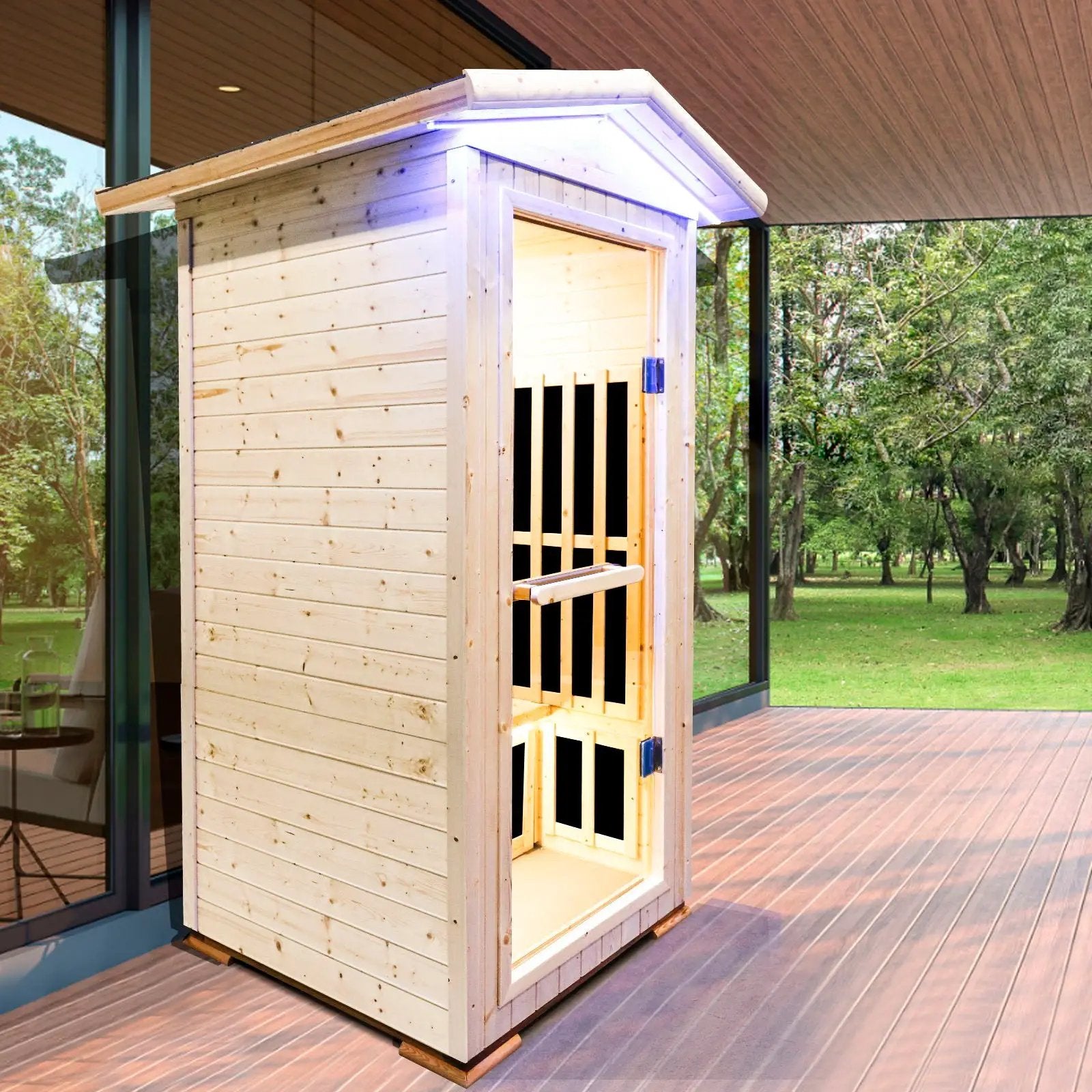 Single Person Spruce Far Infrared Sauna With Ambient Lighting And Bluetooth Music - Natural by HouseOfZazla