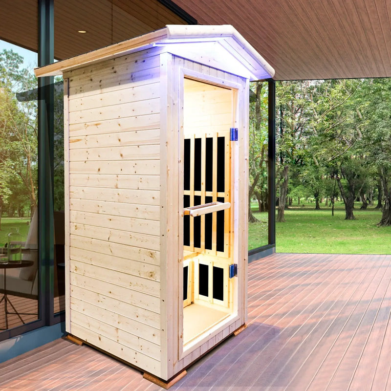 Single Person Spruce Far Infrared Sauna With Ambient Lighting And Bluetooth Music - Natural by HouseOfZazla