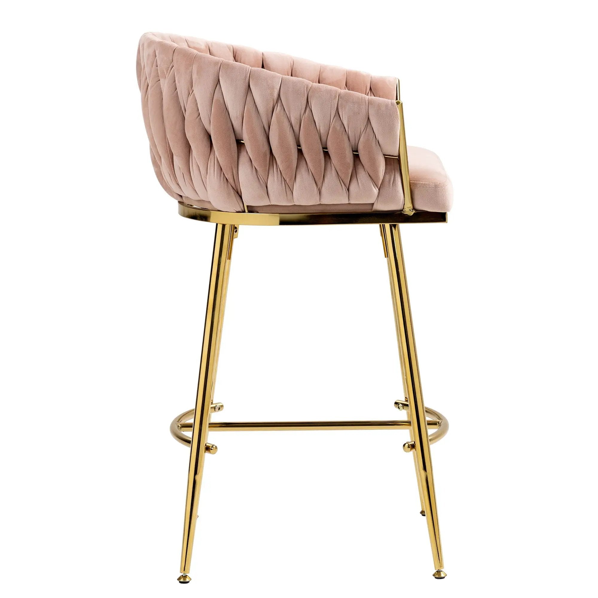 Counter Height Bar Stools Kitchen Island Counter Bar Stool With Hand - Wave Back, Golden Chromed Base And Footrest (Set of 2) - Pink by Unique Piece Furniture