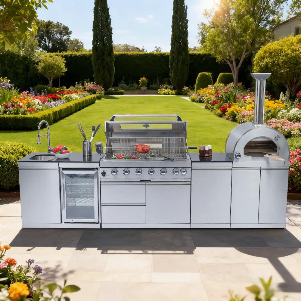 128" 120,000 BTU 6-Burner Outdoor Kitchen Island Grill with Pizza Oven by Chery Industrial