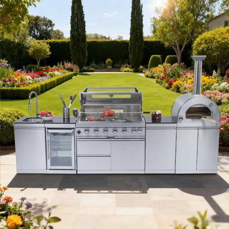 128" 120,000 BTU 6-Burner Outdoor Kitchen Island Grill with Pizza Oven by Chery Industrial