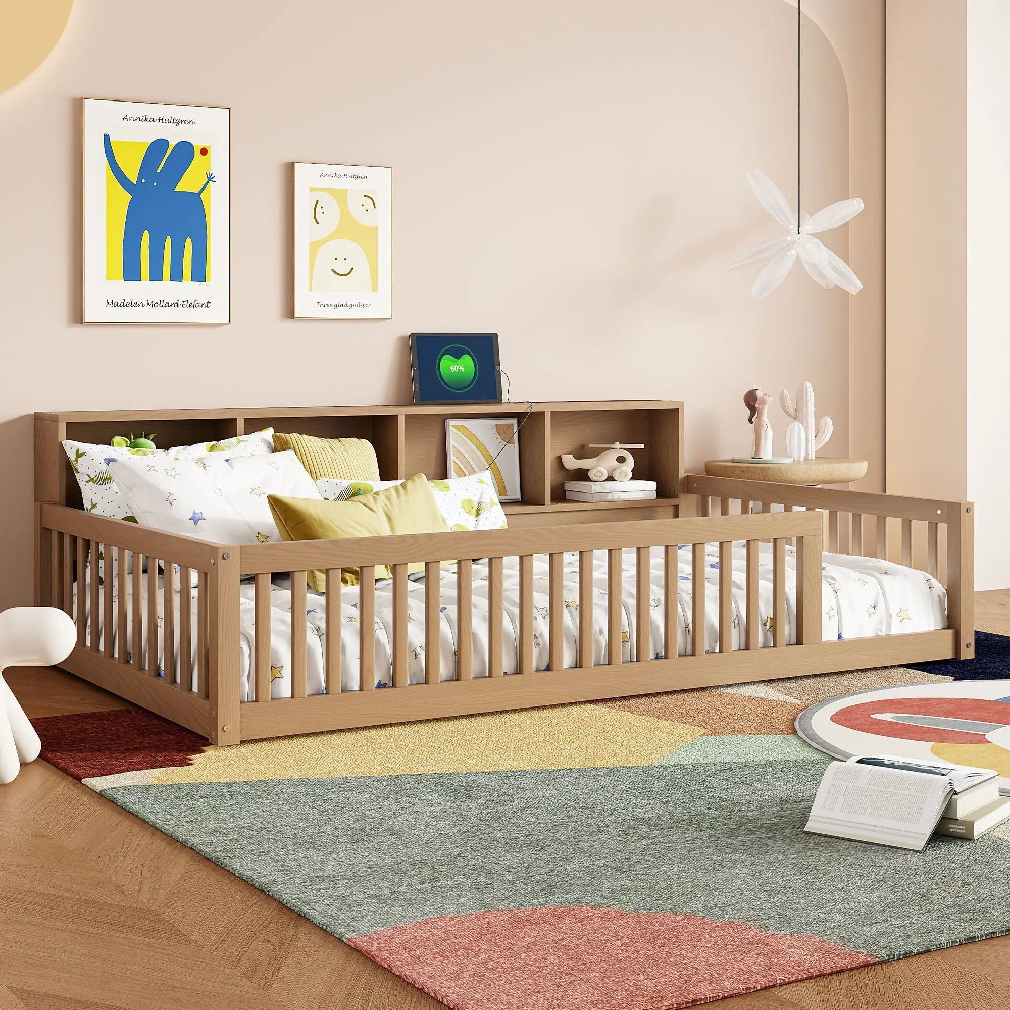 Floor Bed With Storage Cabinets And USB Ports by Unique Piece Furniture