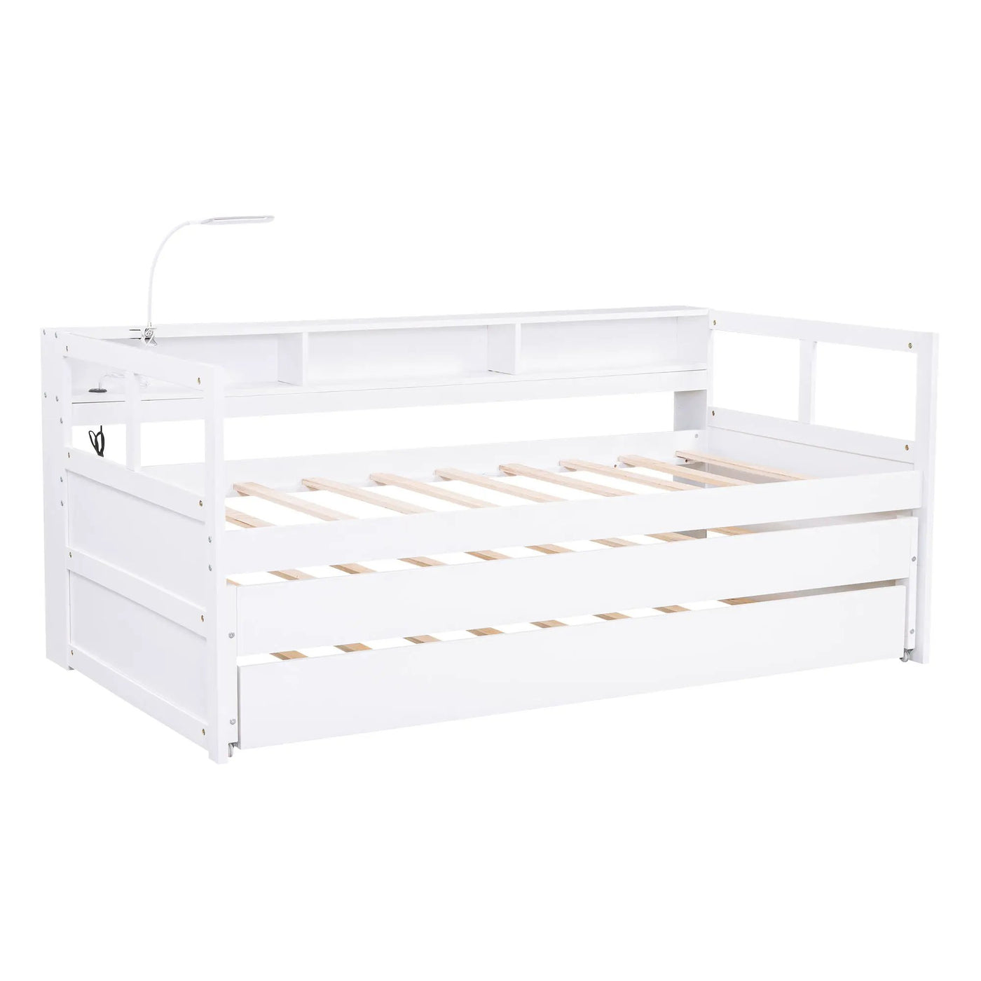 Daybed With 2 Trundles, 3 Storage Cubbies, Built In USB Charging Light by Unique Piece Furniture