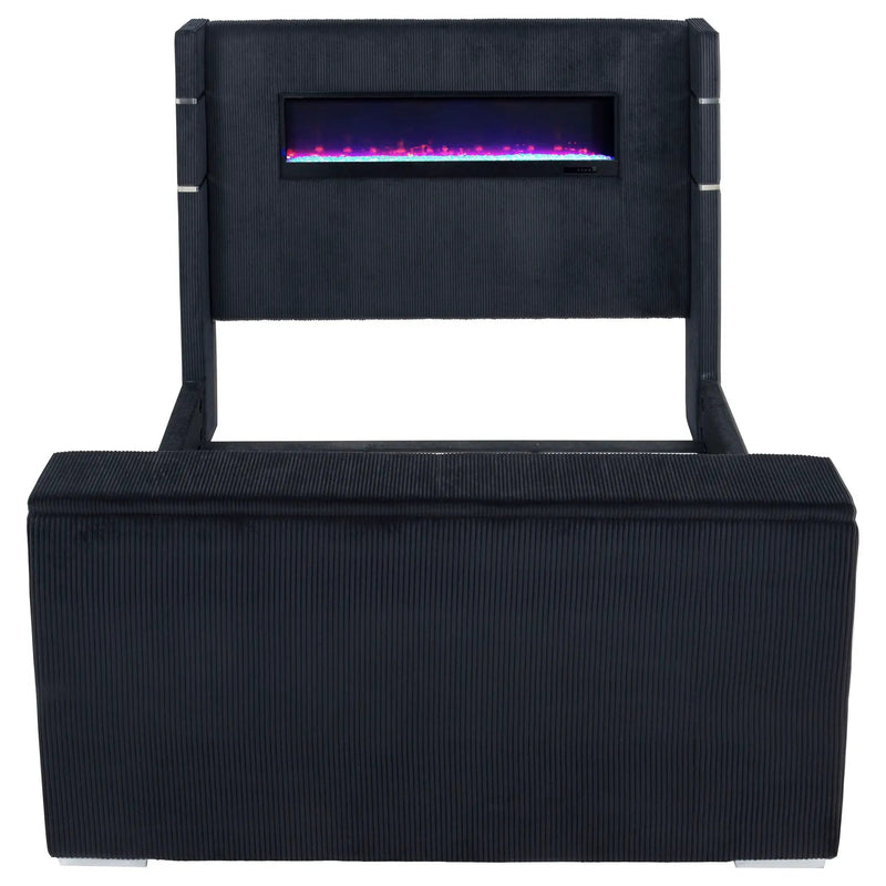 Tisdall Eastern King Flame Visualizer Wingback TV Bed Black by Unique Piece Furniture