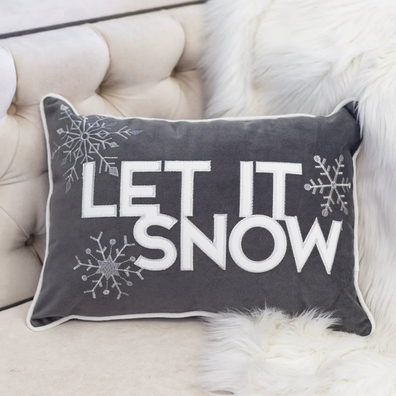 Nneka Let It Snow Gray Velvet Lumbar Pillow with Insert 14x20 by HouseOfZazla
